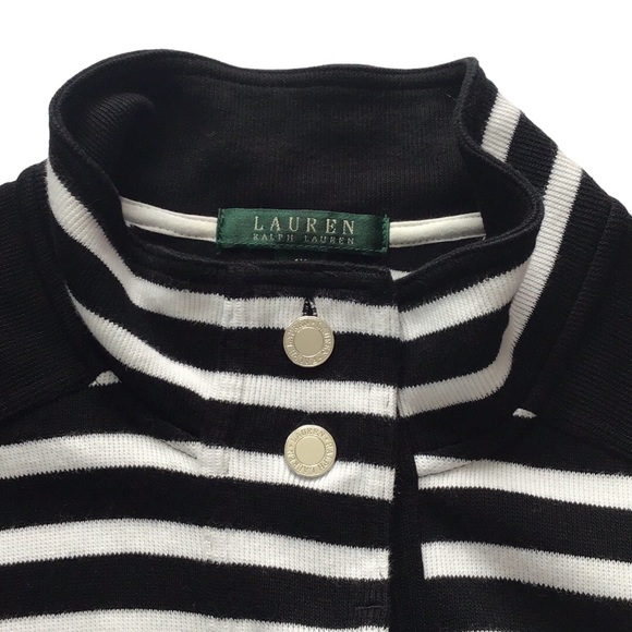 Lauren Ralph Lauren Black White Striped Cotton Cardigan, 1X - Picture 4 of 12